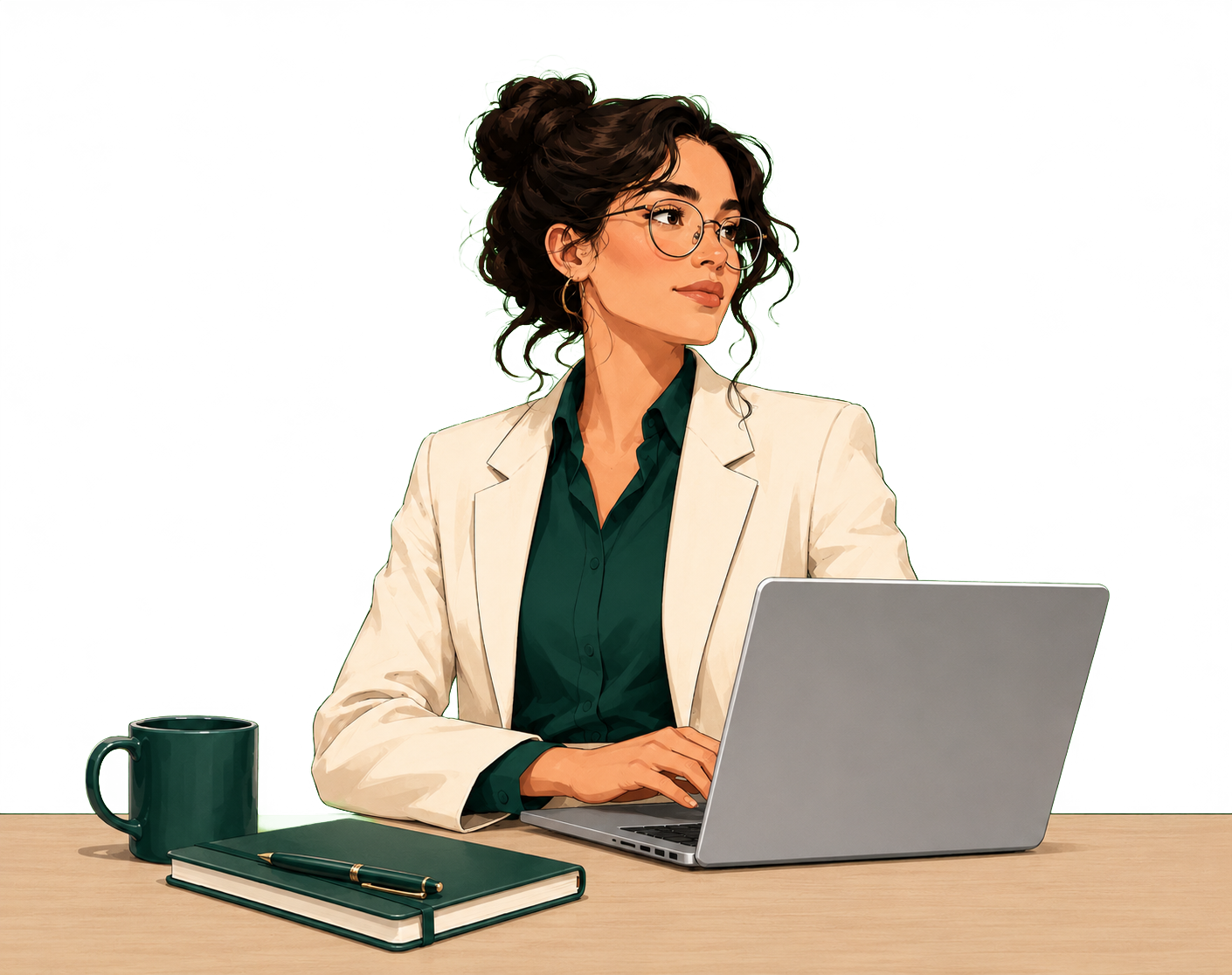 Professional woman reviewing a deck on laptop